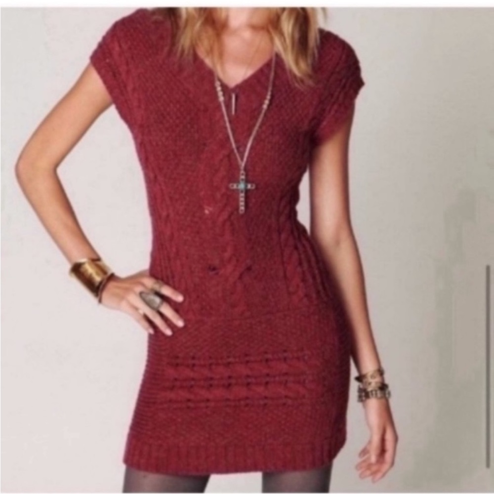 Free People Dress Womens Extra Small Burgundy Garden Knit